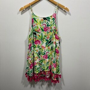 Hailey Lyn Flamingo Tank Top Tropical‎ Tassel Sleeveless White Medium Coastal